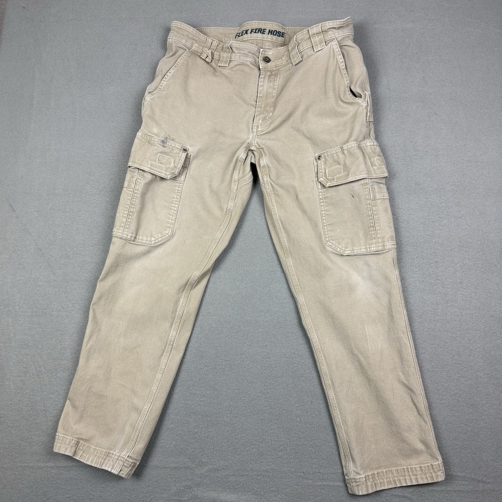 Duluth Trading Co Flex Fire Hose Cargo Pants Khaki FITS Men's 34x28* STAINS